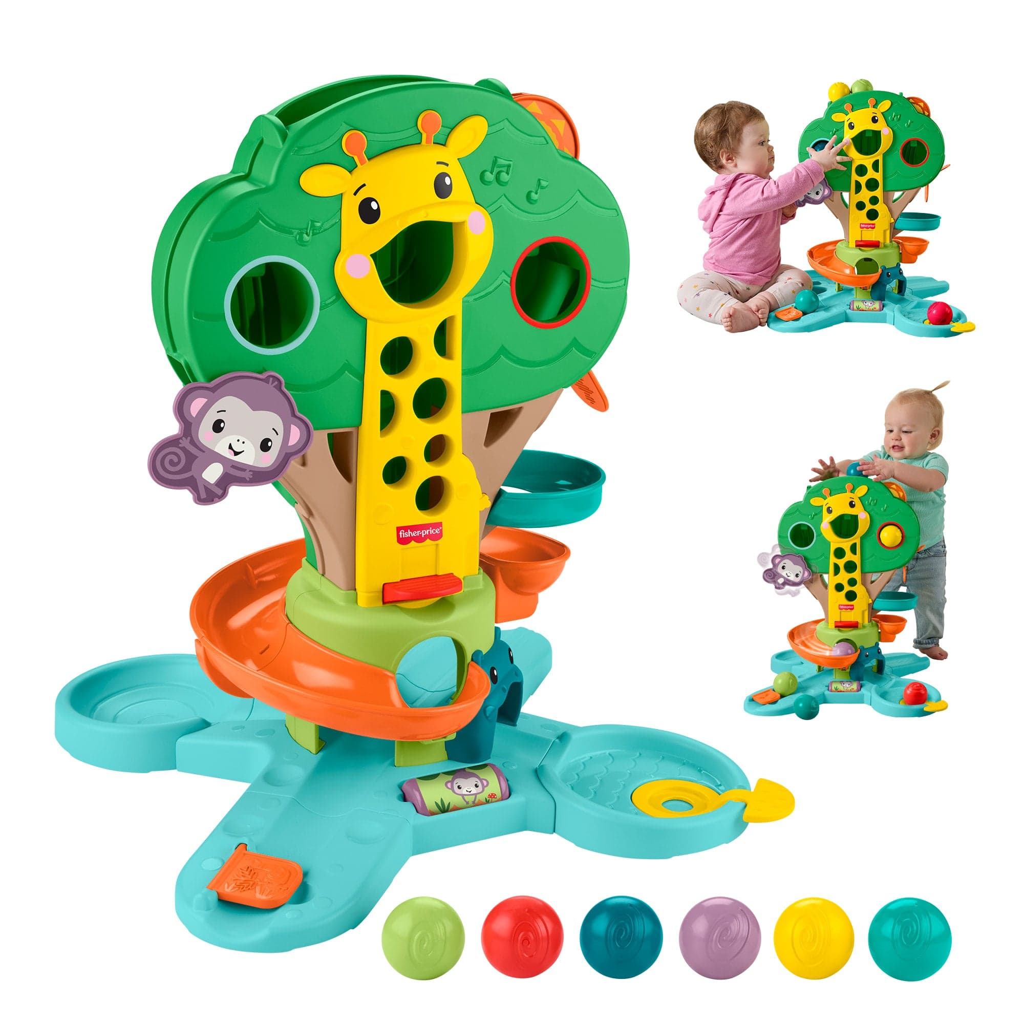 Fisher-Price Sit-To-Stand Jungle Tree, Baby To Toddler Musical Ball Drop Play Center, 6 Balls