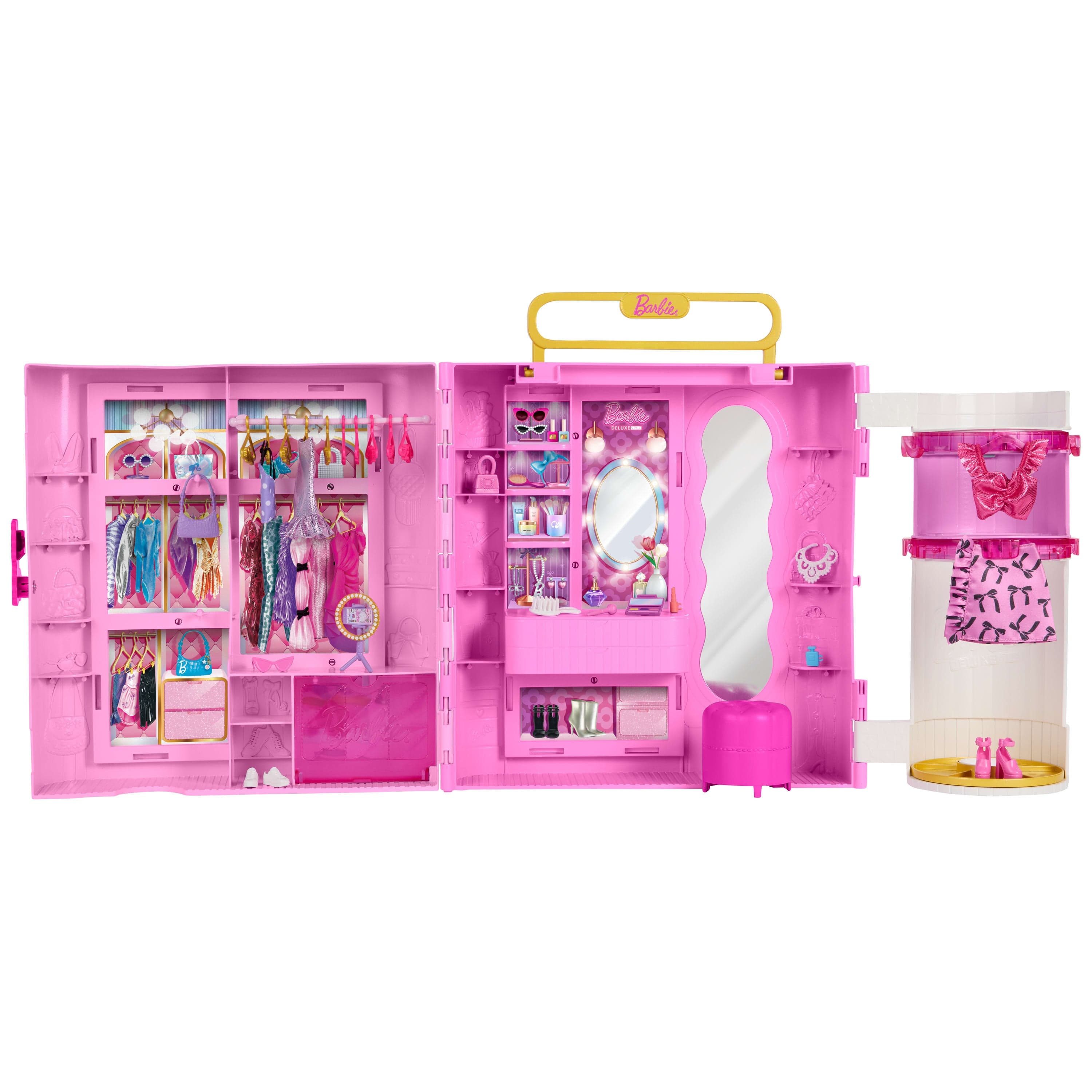Barbie Closet With Spin & Style Feature, Vanity, Ottoman, 4 Fashions, 20+ Pieces, Portable Storage