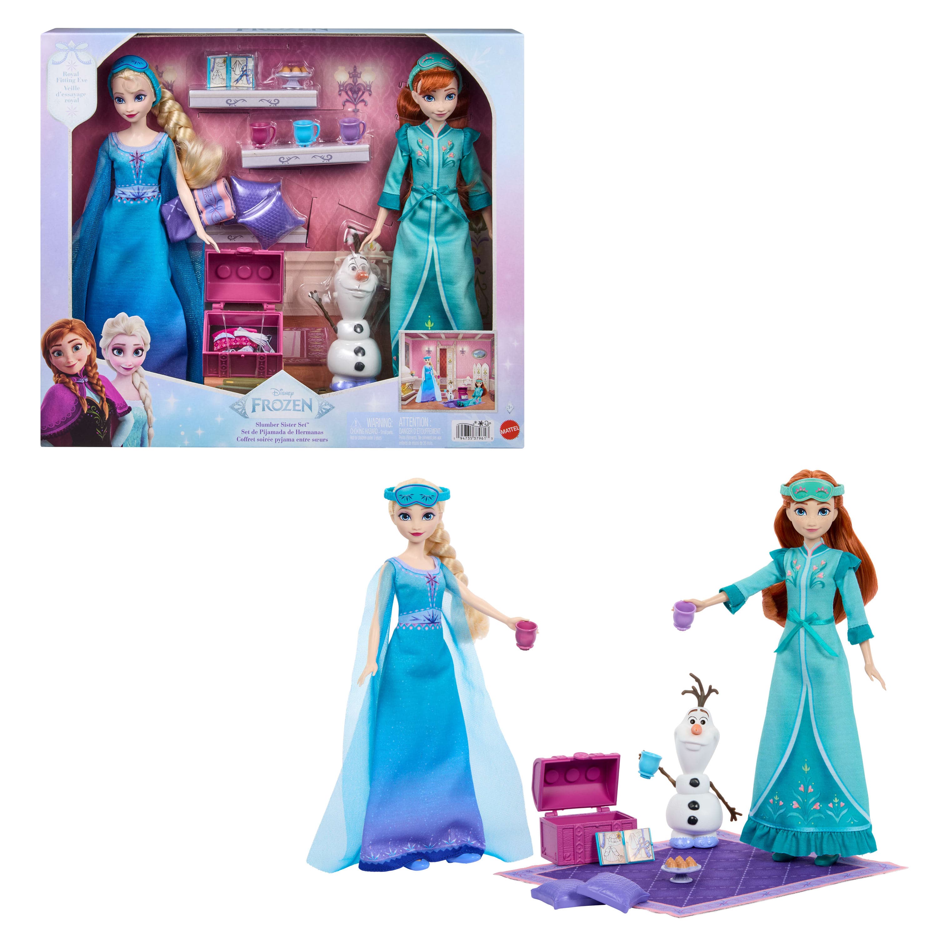 Disney Frozen Slumber Sister Set With Anna & Elsa Fashion Dolls, Olaf & 14 Accessories