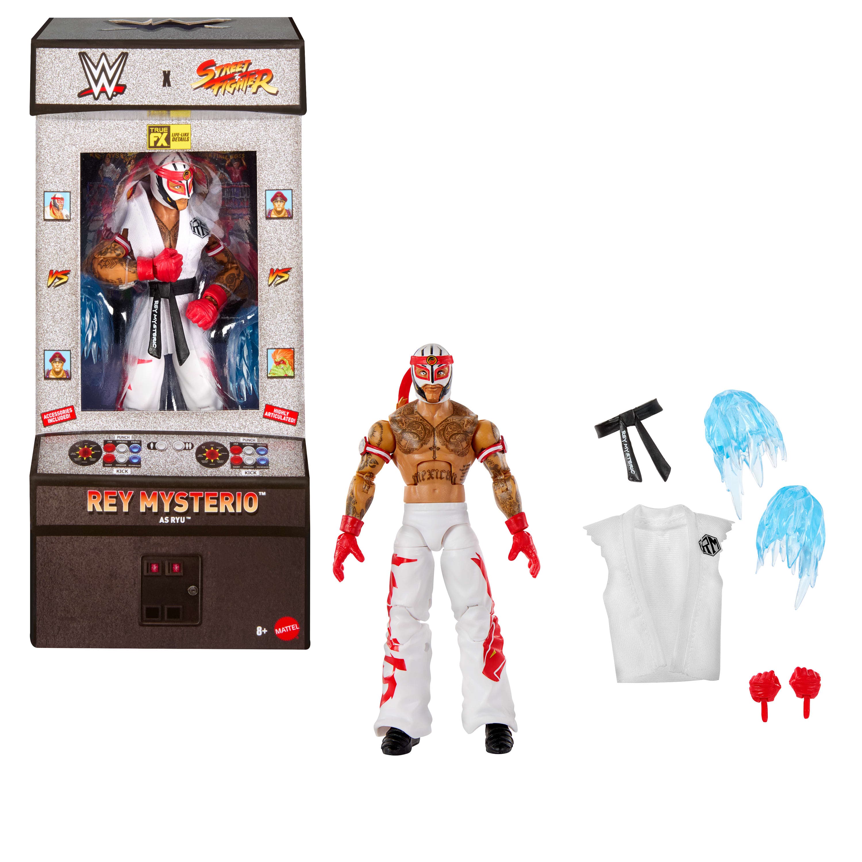 WWE X Street Fighter Rey Mysterio Action Figure & Accessories, 6-inch Collectible Ryu Mashup Set