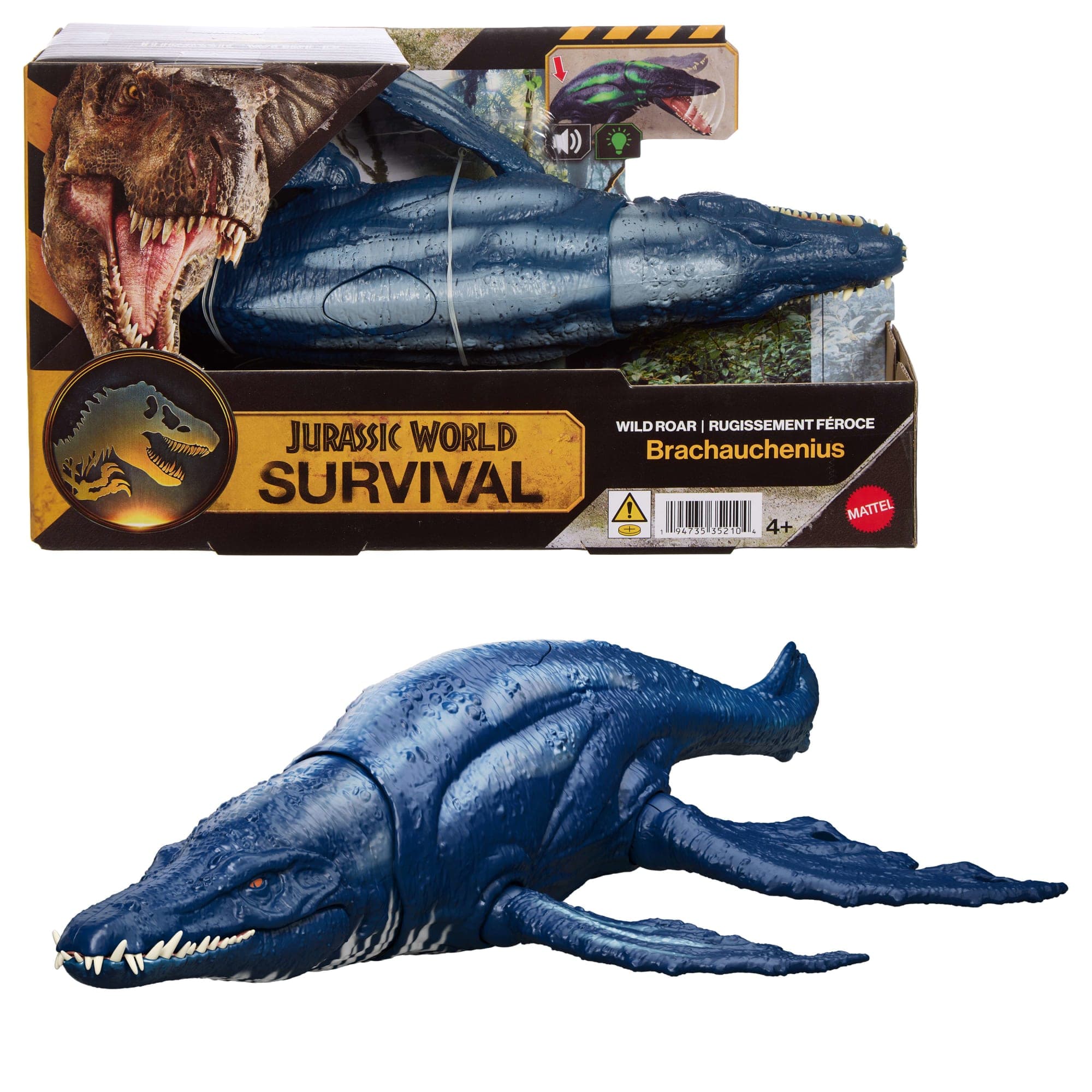 Jurassic World Wild Roar Brachauchenius Dinosaur Action Figure Toy, Attack, Light & Sound, Scan Code