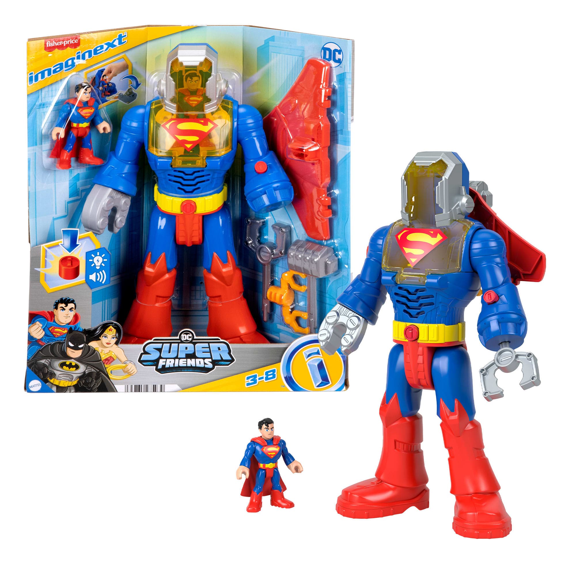 Imaginext DC Super Friends Superman insider & Exo Suit Robot With Lights & Sounds, 6 Pieces