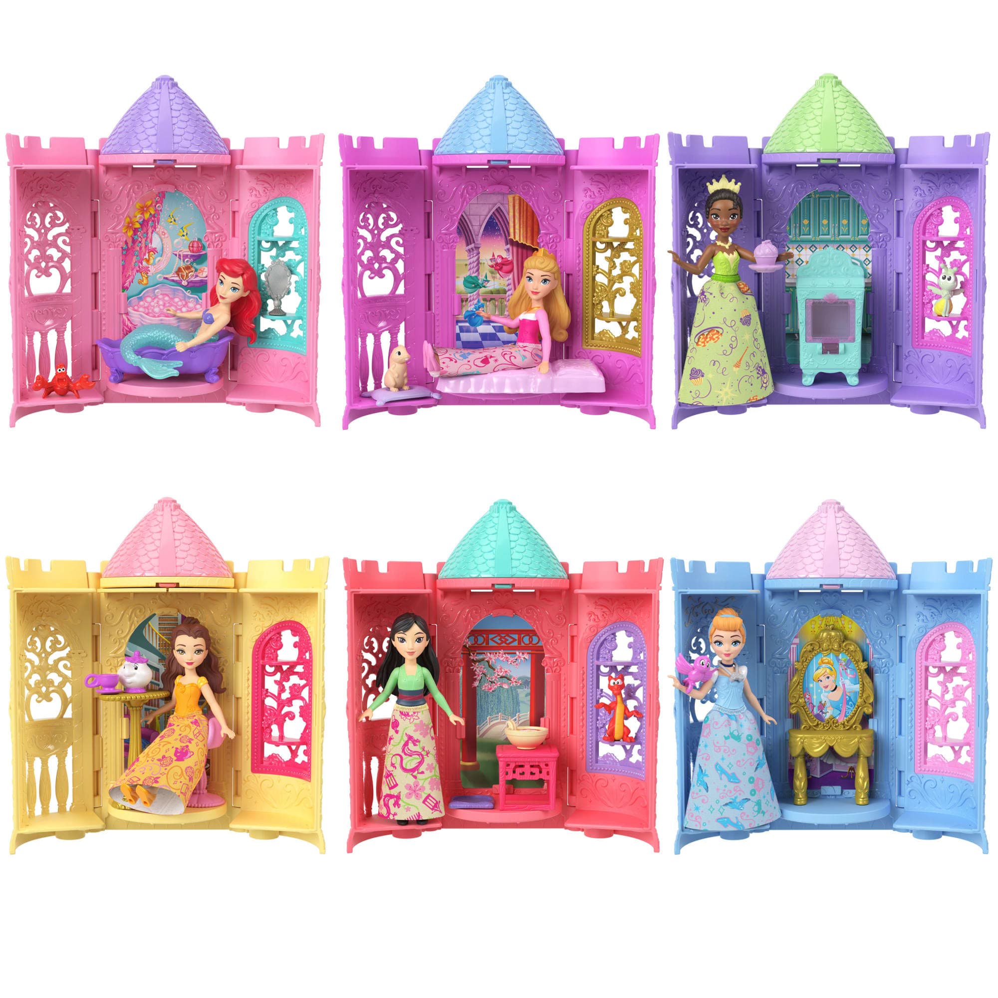 Princesses Disney Tourelle Surprise Petite Poupée, 5 Surprises