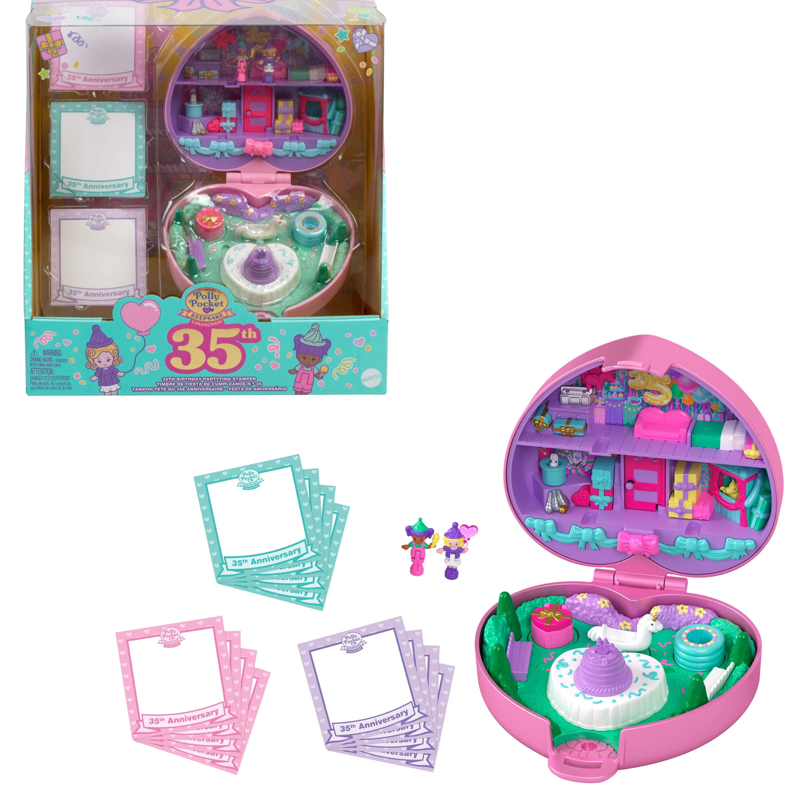 Polly Pocket Dolls And Playset, Collector Heritage Compact, 35th Birthday Partytime Stamper