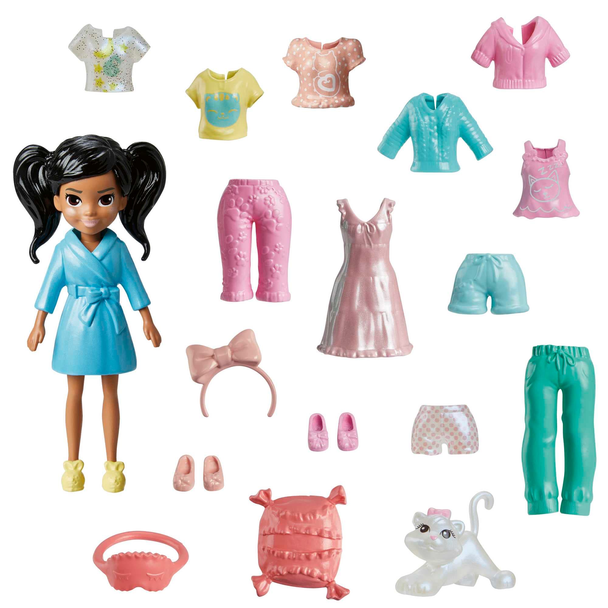 Polly Pocket Conjunto de Brinquedo Pacote de Modas Festa de Pijamas Elemento Surpresa