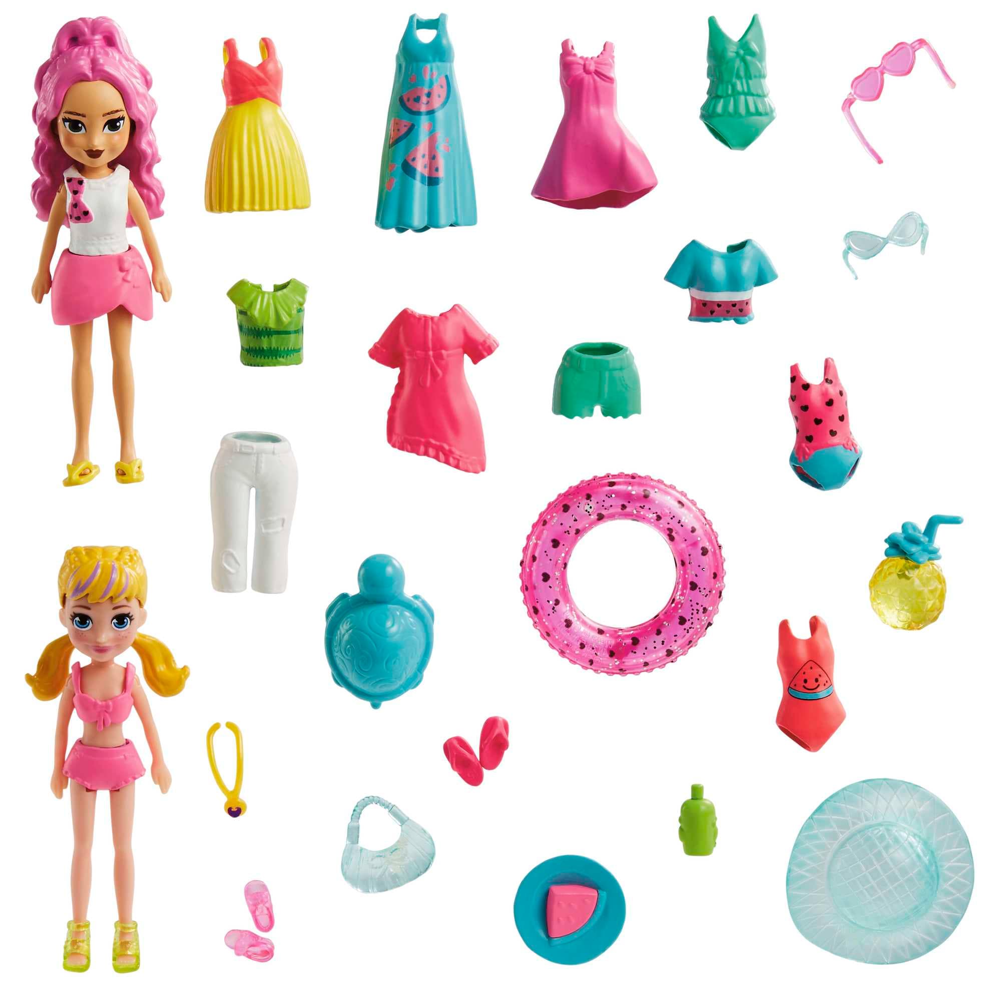 Polly Pocket Set de Juego Paquete de Modas Diversión de Playa Tropical Elemento Sorpresa