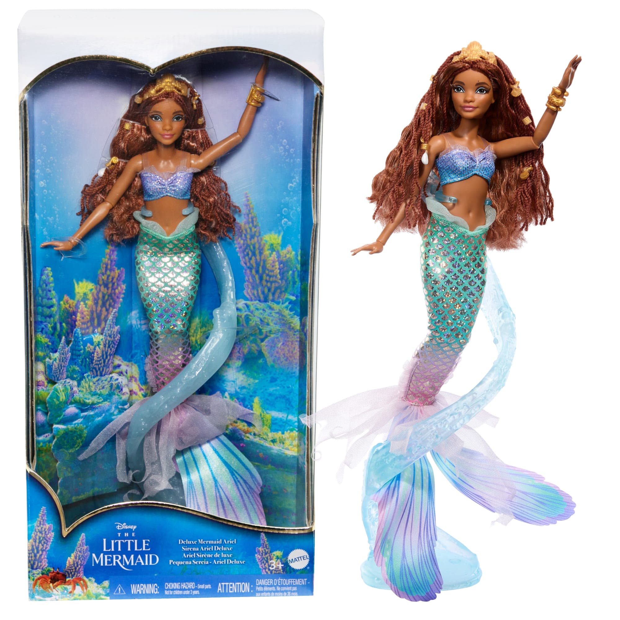 Disney La Petite Sirène   Poupée Ariel deluxe Avec Perles à Mèche et Socle
