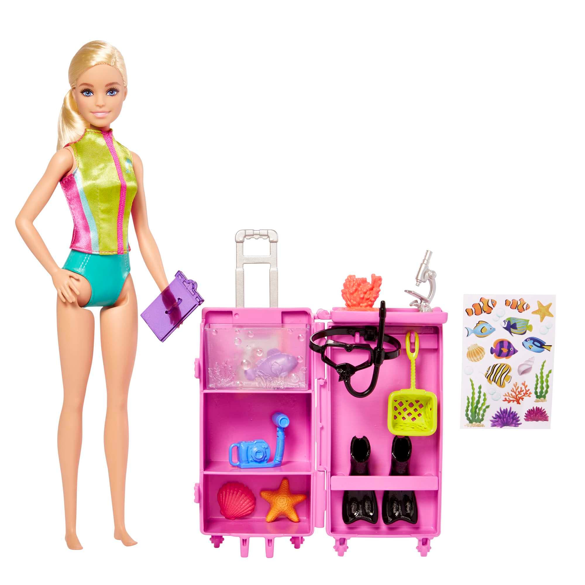 Barbie Dolls & Accessories, Marine Biologist Doll (Blonde) & Mobile Lab Playset 10+ Pieces