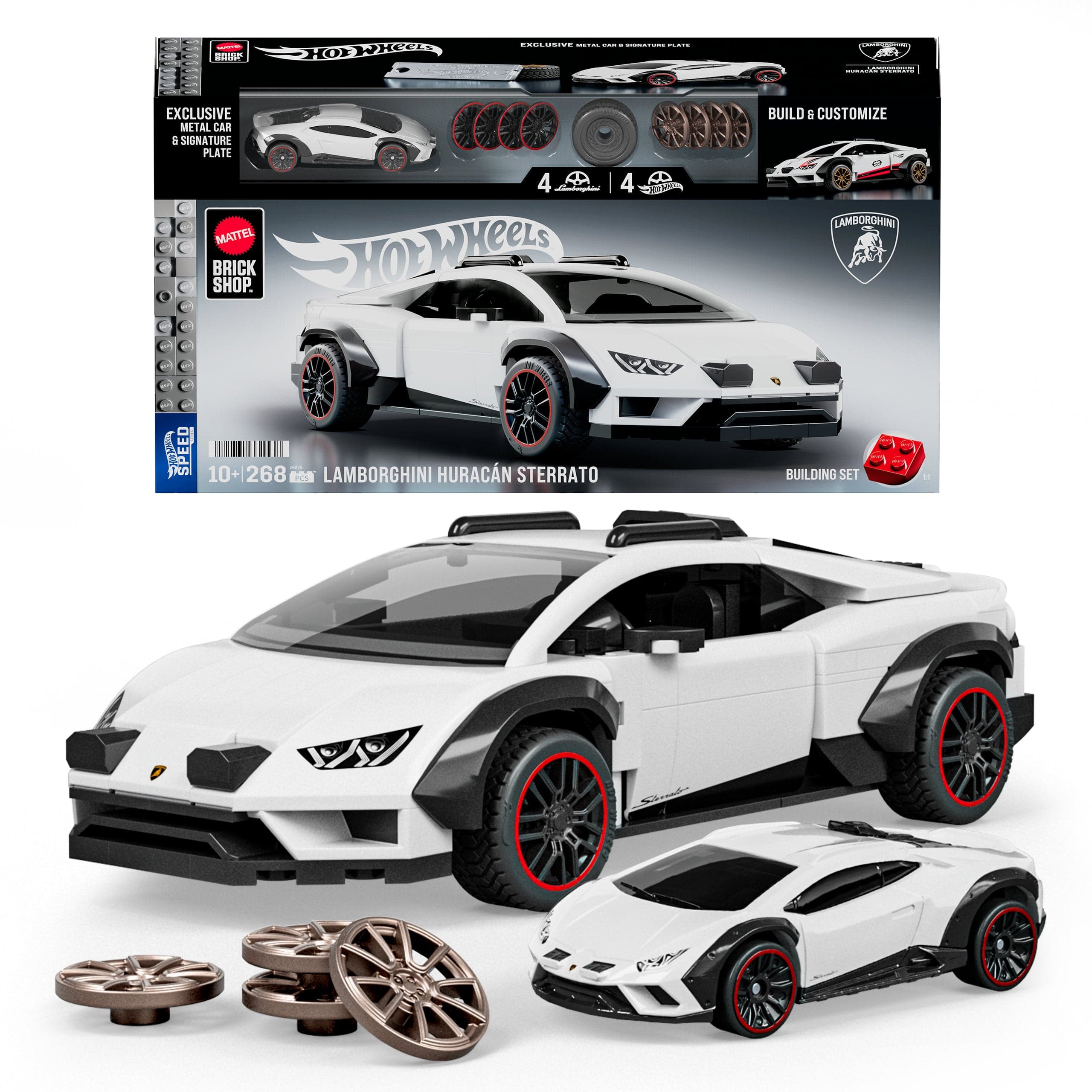 Mattel Brick Shop Hot Wheels Lamborghini Huracan Sterrato Building Toy Kit (268 Pieces), For Collectors