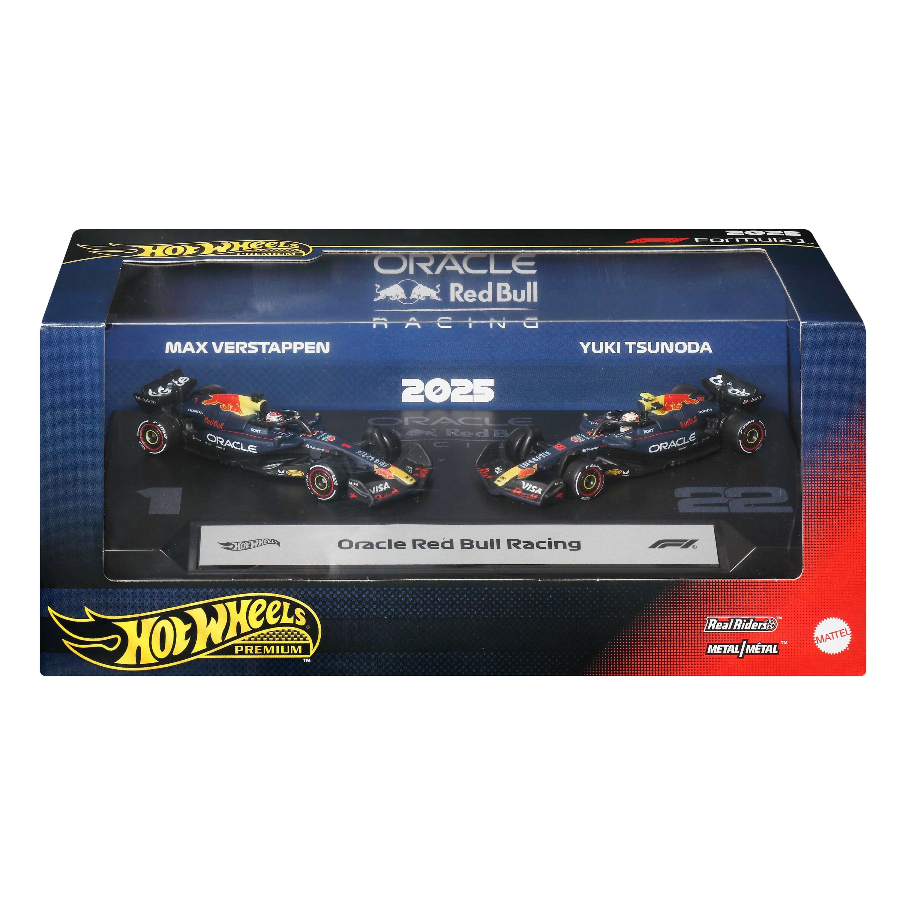 Hot Wheels Premium Formula 1 2-Pack Of Toy Cars, Oracle Red Bull Racing: Verstappen & Tsunoda