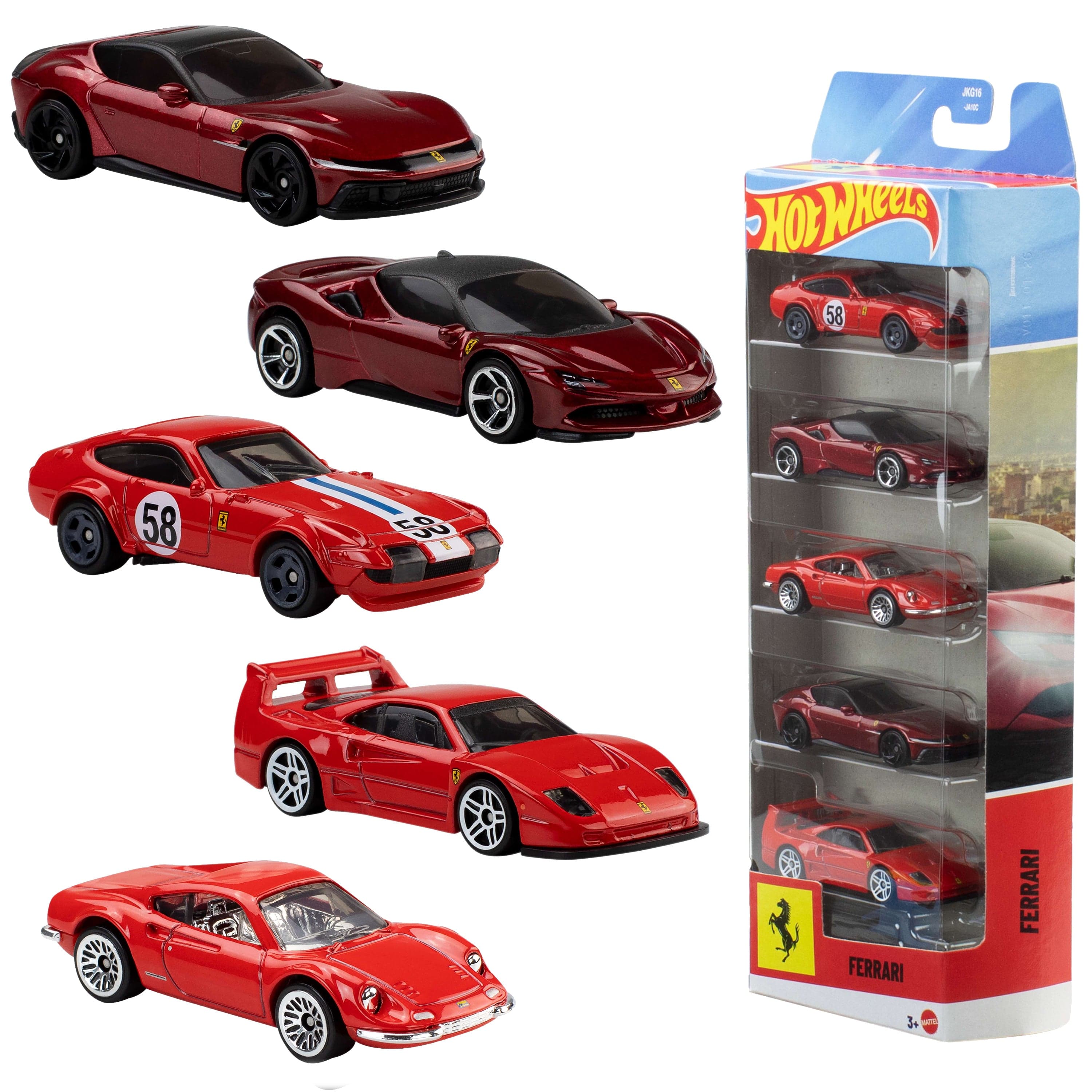 Hot Wheels Diecast Vehículo de Juguete Paquete de 5 autos Rosso