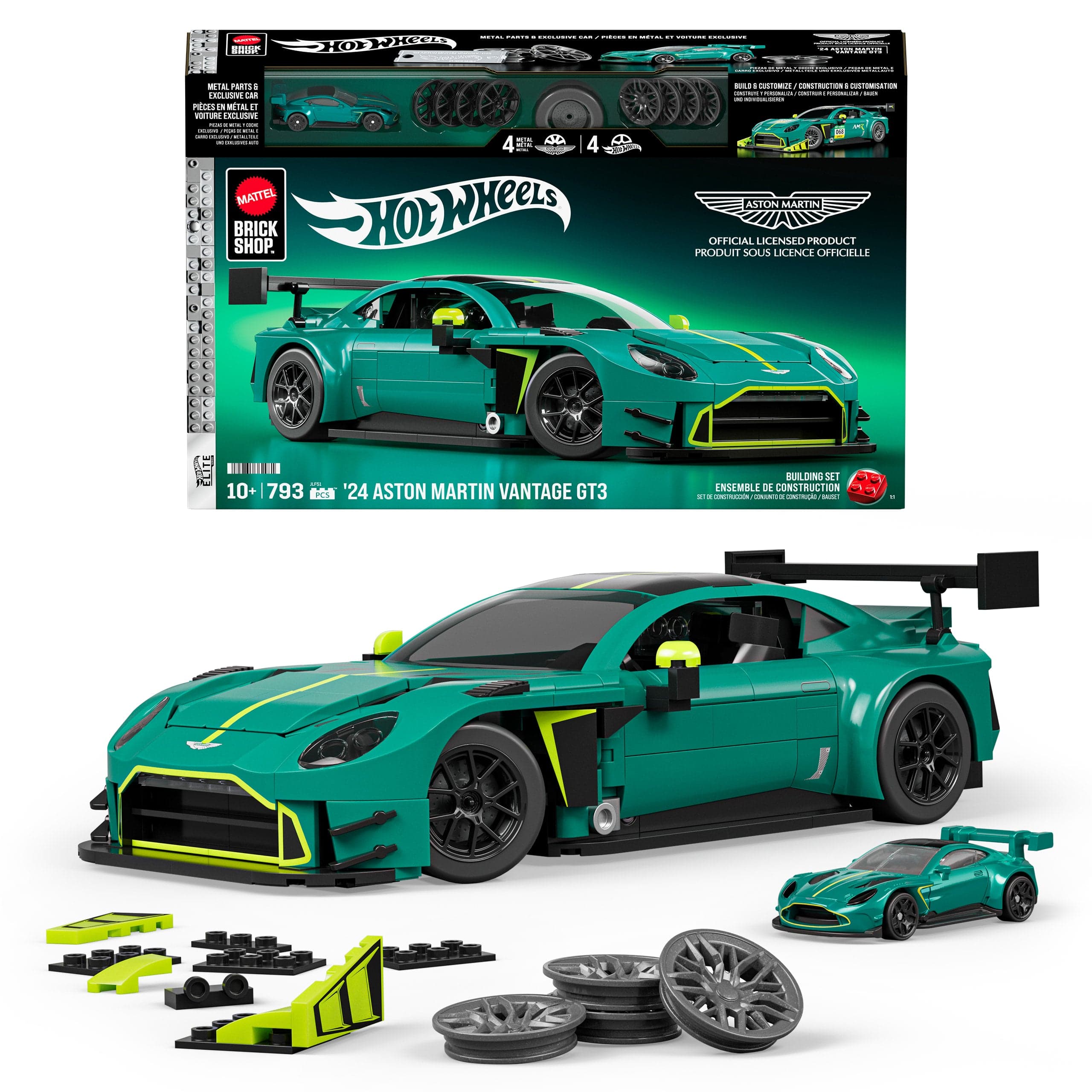 Mattel Brick Shop Hot Wheels ’24 Aston Martin Vantage Gt3 Building Toy Kit (793 Pieces), For Collectors
