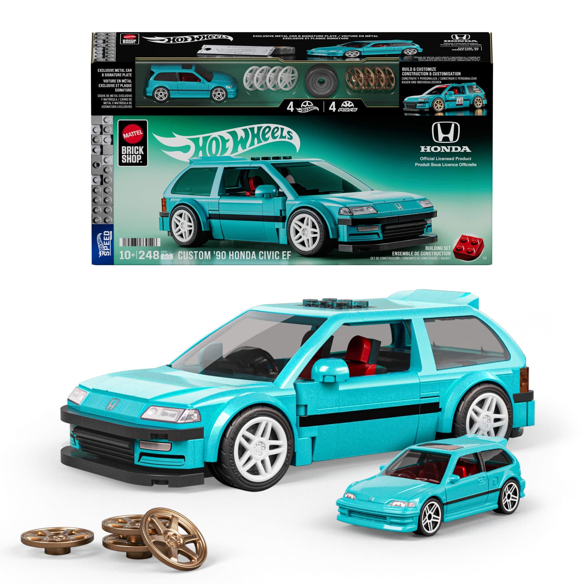 Mattel Brick Shop Hot Wheels Jogo de Construção Speed Custom '90 Honda Civic EF