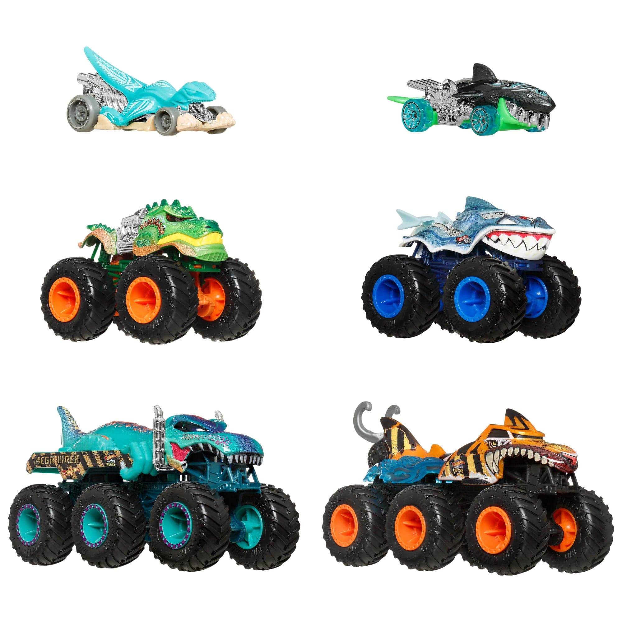 Hot Wheels Monster Trucks Veículo de Brinquedo Tubarões vs. Dinossauros Pacote de Carros
