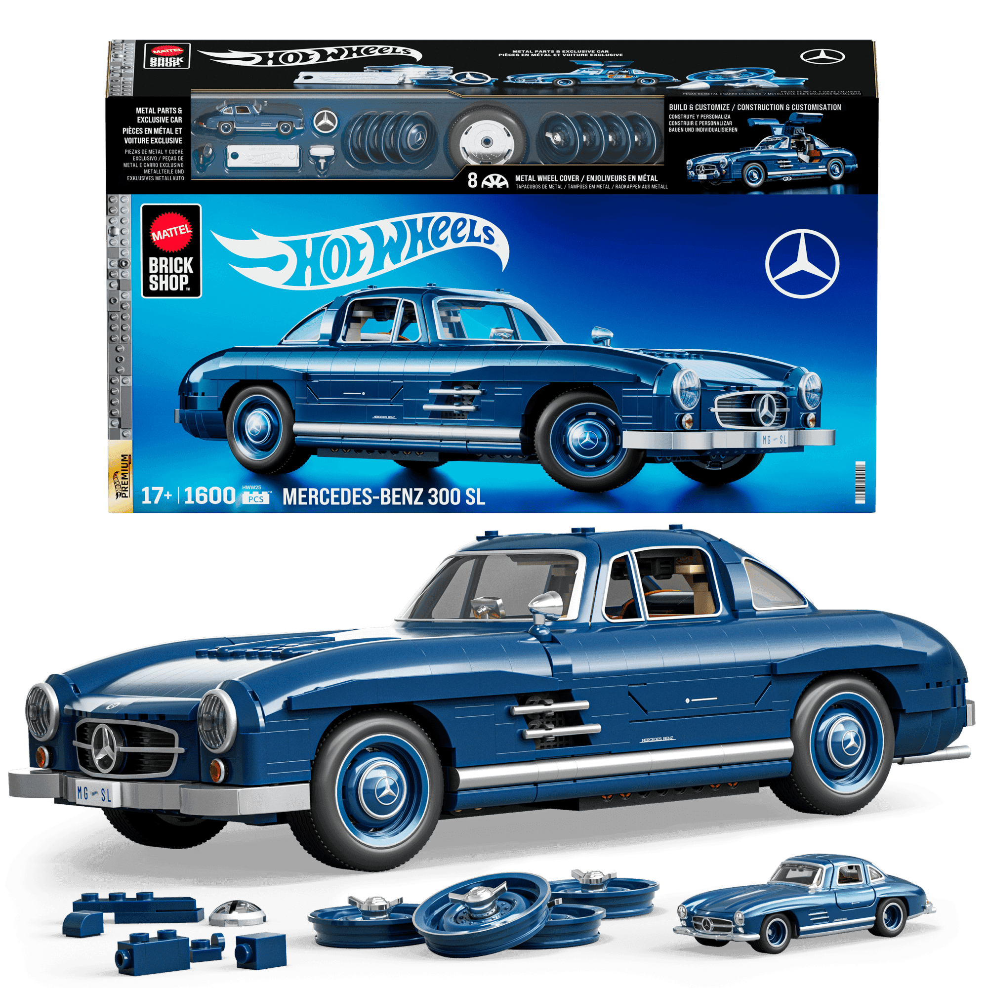 Mattel Brick Shop Hot Wheels Mercedes-Benz 300 Sl, Kit de Construction de Jouets 1600 Pièces de Collection