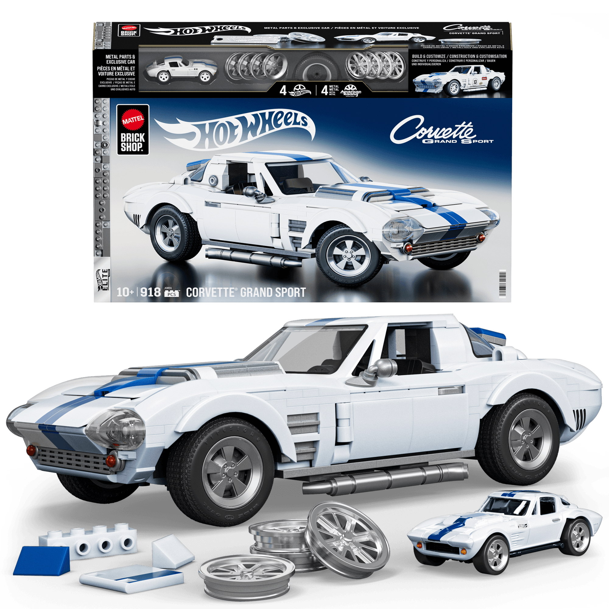 Mattel Brick Shop Hot Wheels Corvette Grand Sport Building Toy Kit (918 Pieces), for Collectors
