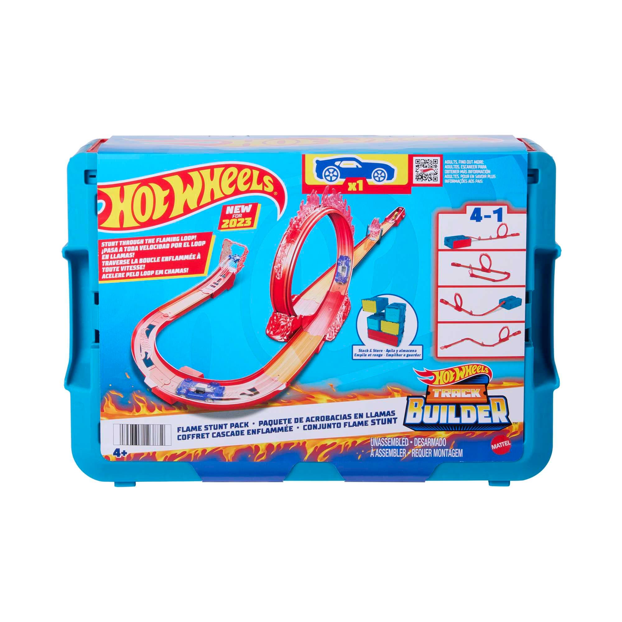 Hot Wheels Track Builder Coffret Piste Cascade Flamme, 1 Véhicule