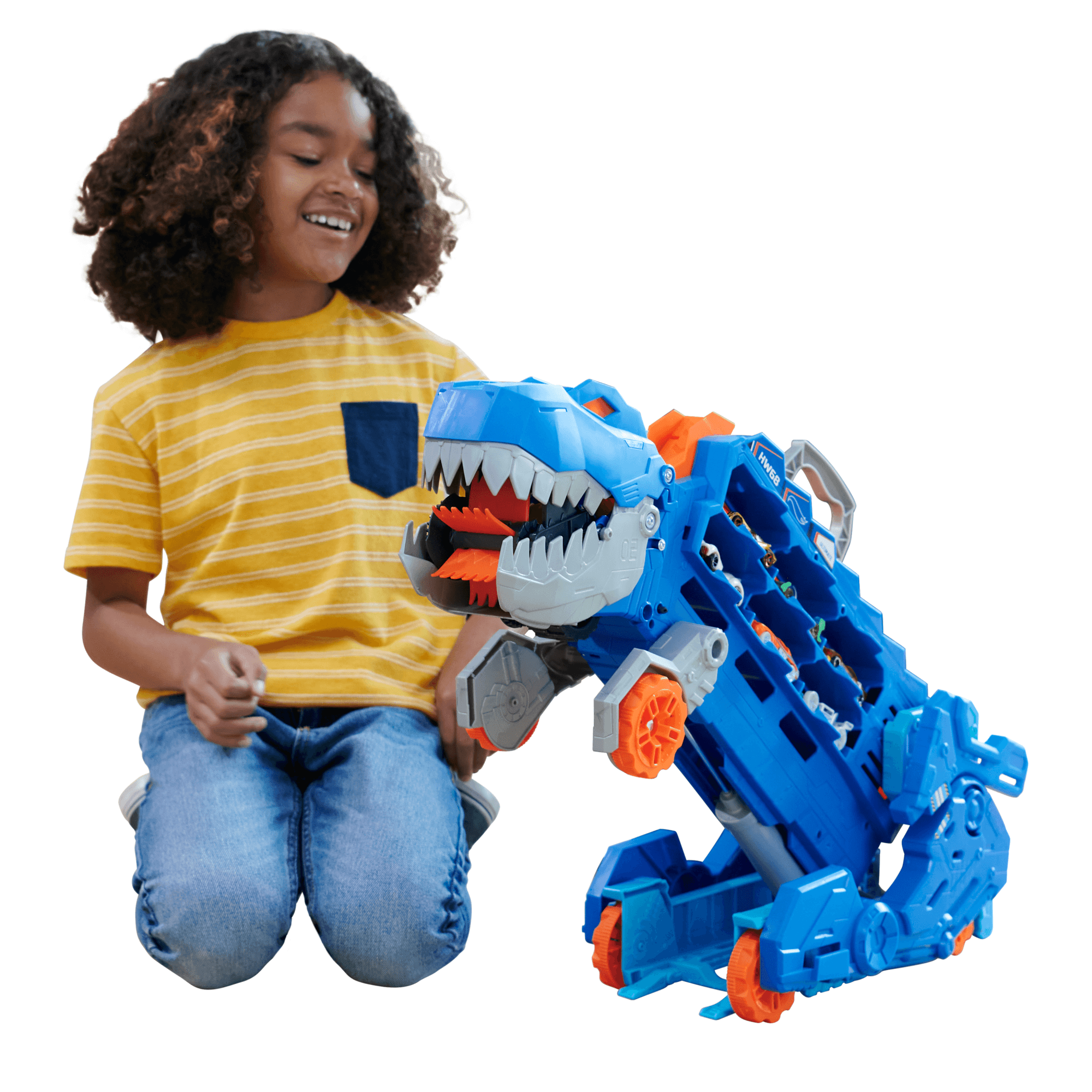 Hot Wheels City-Transporteur T-Rex Pour +20 Voitures, Piste de Course
