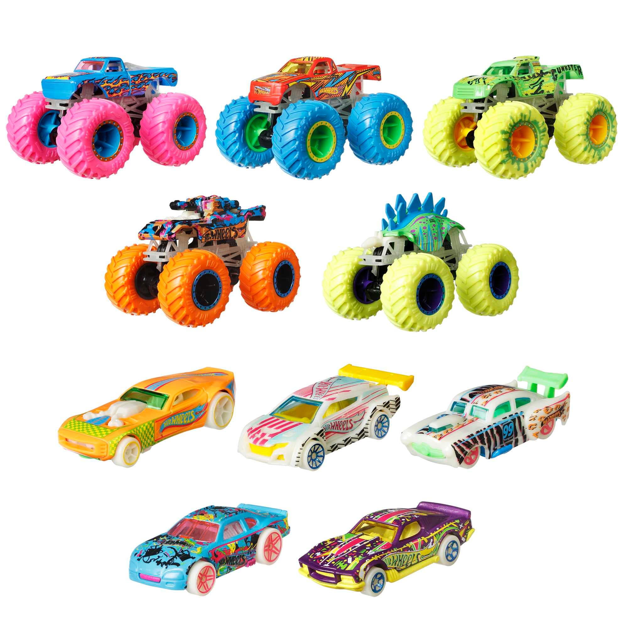 Hot Wheels Monster Trucks Coffret 10 Véhicules Phosphorescents