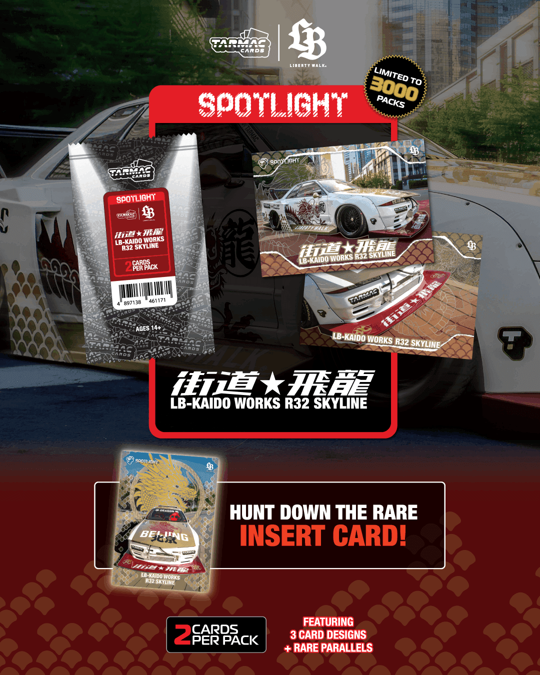 Spotlight - LB-Kaido Works Nissan R32 Skyline "Flying Dragon 飛龍" - Tarmac Cards (Pack)