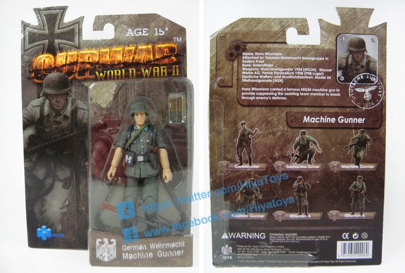 HIYA OURWAR Series 1/18 Scale 4 Inch MILITERY GERMAN WEHRMACHT Machine Gunner Action Figure