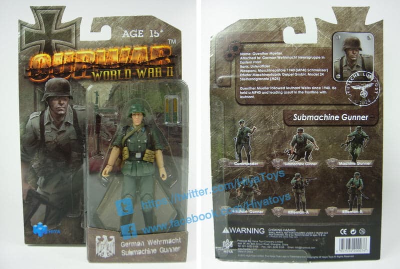 HIYA OURWAR Series 1/18 Scale 4 Inch MILITERY GERMAN WEHRMACHT Submachine Gunner Action Figure