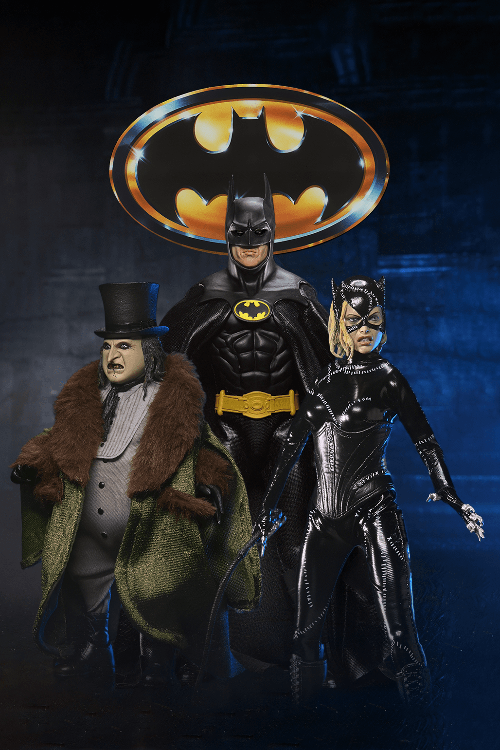 Batman (1989 Film) & Batman Returns 8" Clothed Action Figure Bundle - Batman, Catwoman & The Penguin
