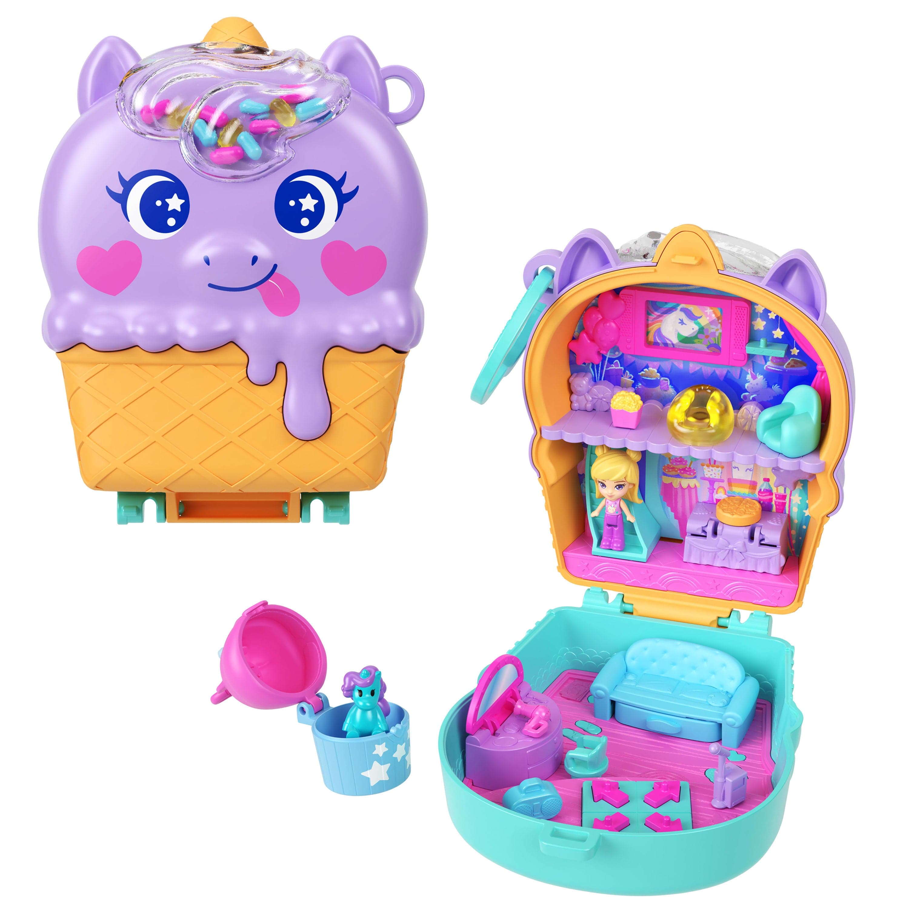 Polly Pocket Dream Treat Unicorn Compact Playset With 1 Micro Doll And Pet, Travel Toy With Themed Accessories