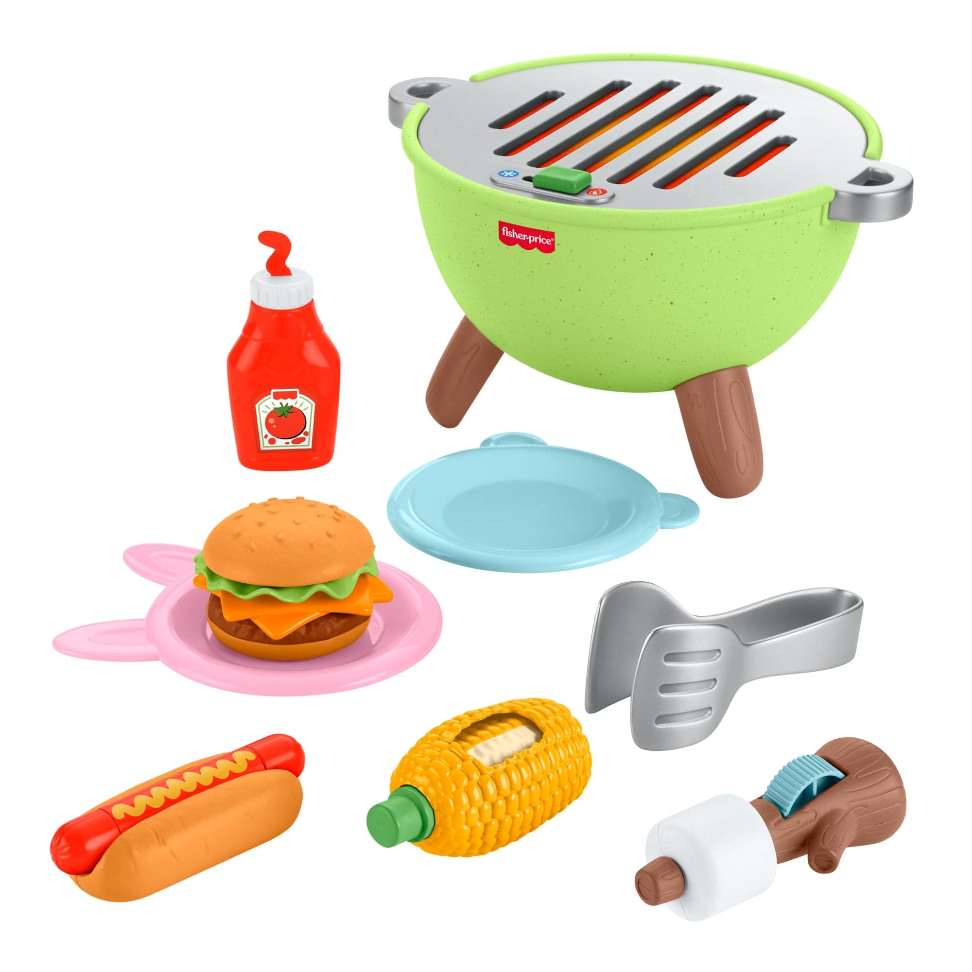 Fisher-Price Friendship Forest Activity Grill Pretend Food Play Set For Toddlers & Kids, 14 Pieces