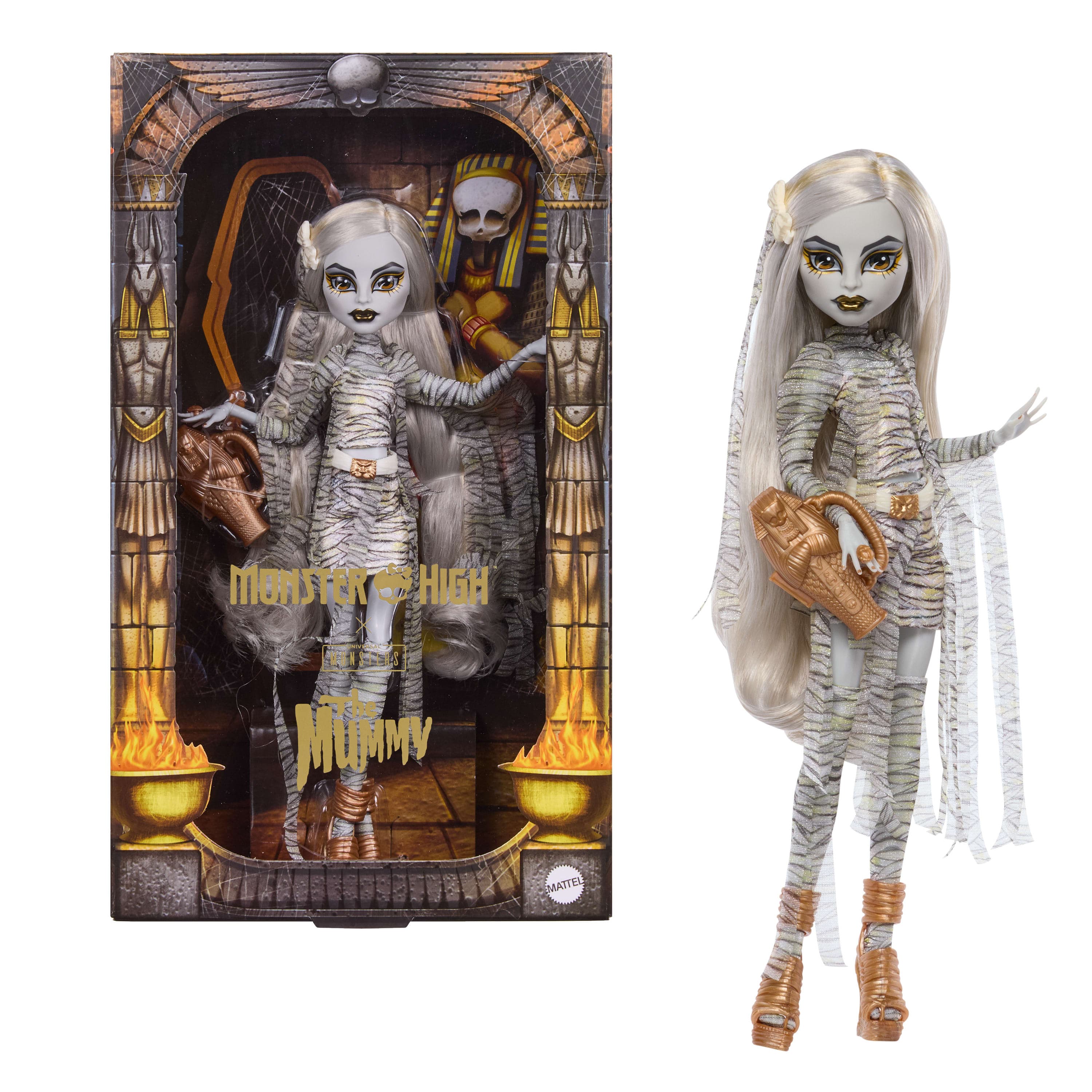 Monster High Skullector Boneca de Coleção Universal Monsters The Mummy com Vestido Transpassado e Bolsa de Sarcófago