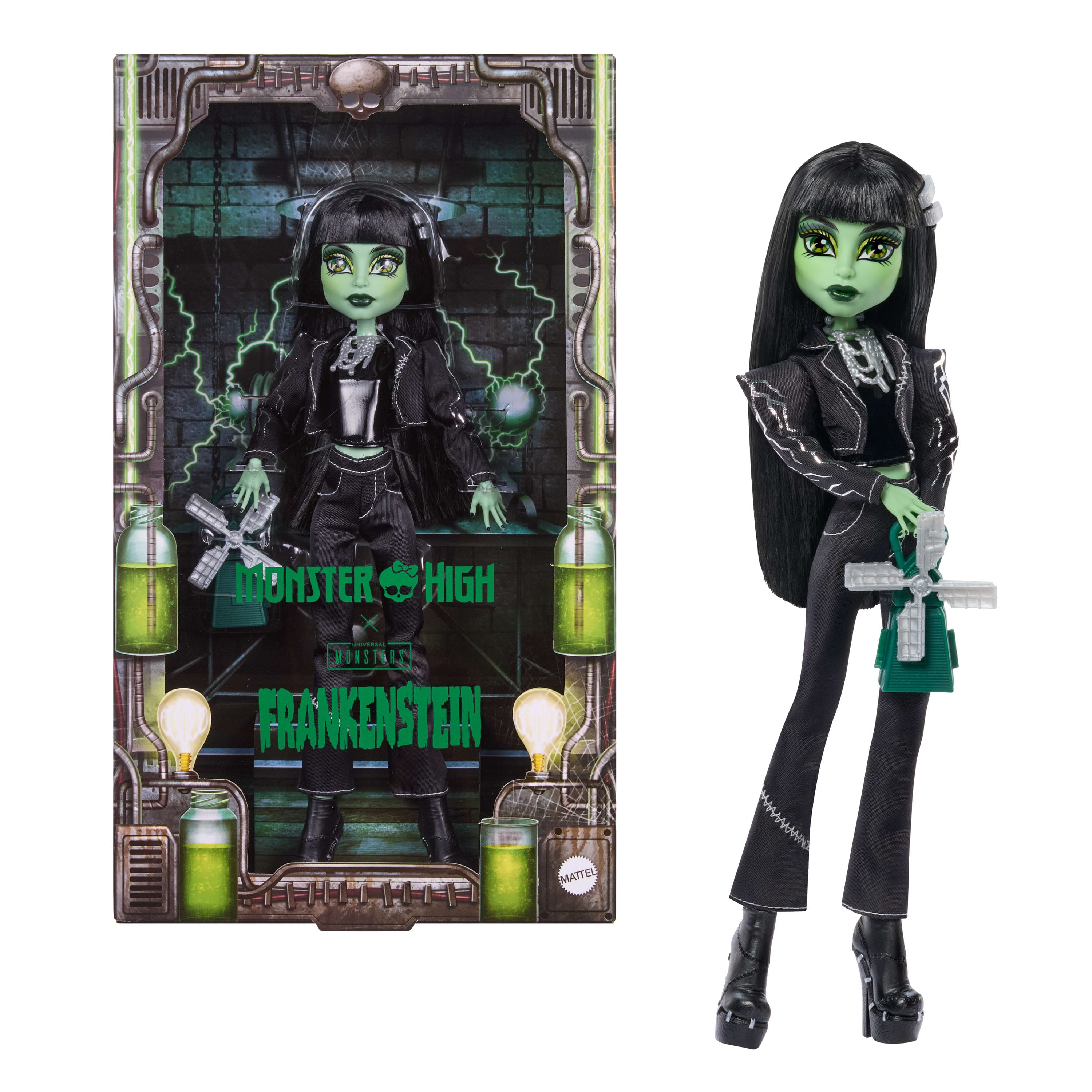 Monster High Skullector Boneca de Coleção Universal Monsters Frankenstein com Look Preto e Bolsa de Moinho
