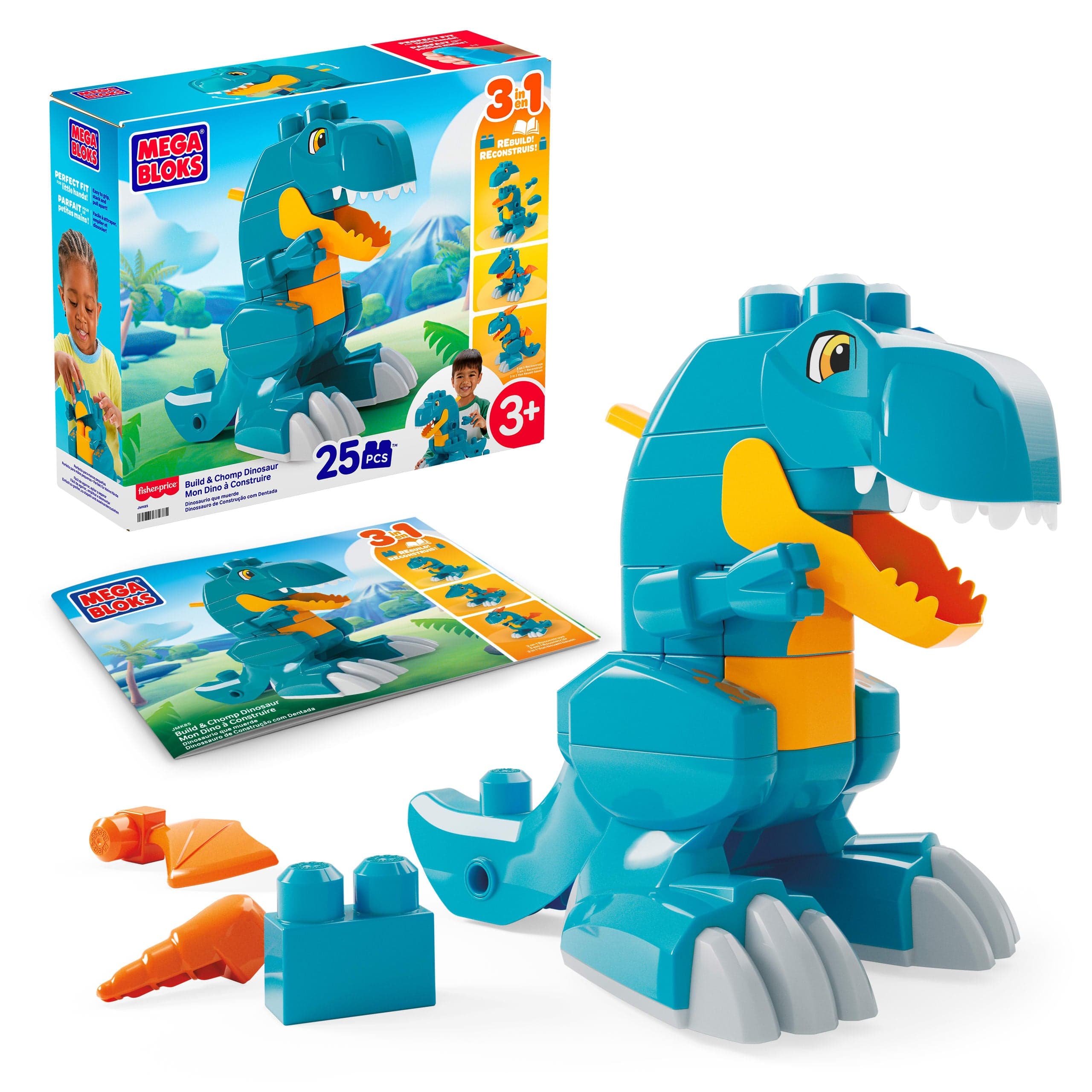 Mega Bloks Juguete de Construcción 3 en 1 Dinosaurio Arma y Ataca