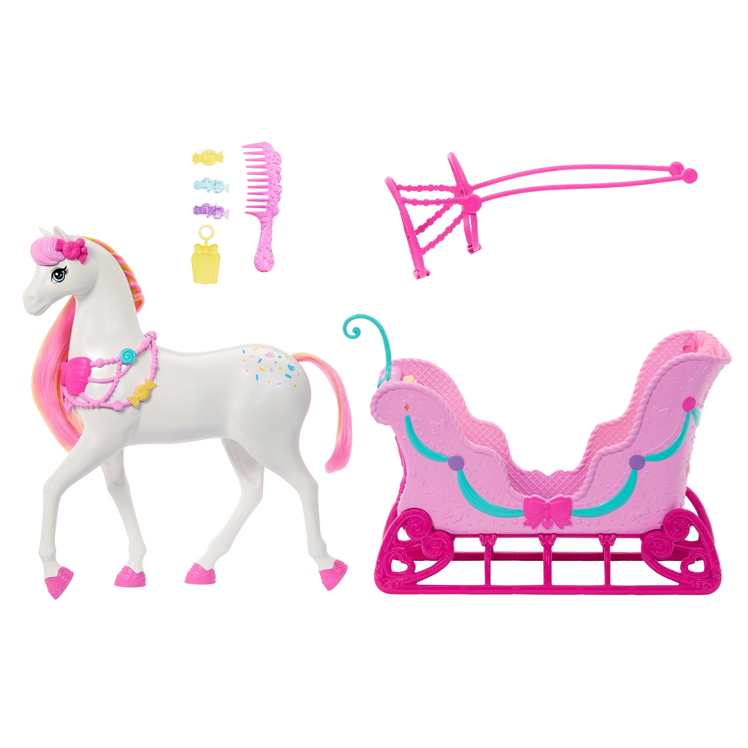 Barbie in The Nutcracker Land Of Sweets Horse & Sled With Colorful Scented Hair And Candy-Scented Accessories