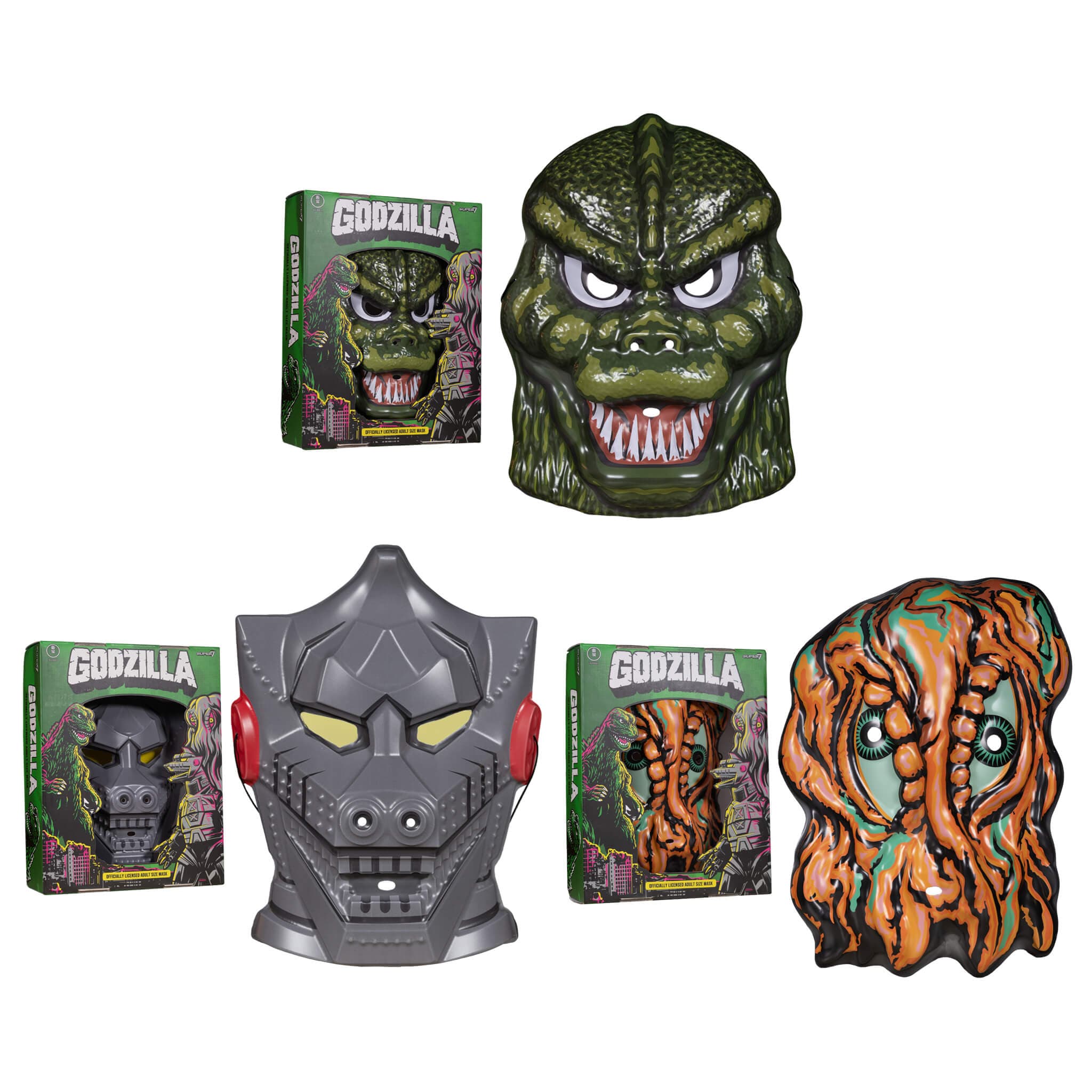 Gambar produk Toho Masks - Godzilla (Green), Mechagodzilla (Grey) & Hedorah (Orange)