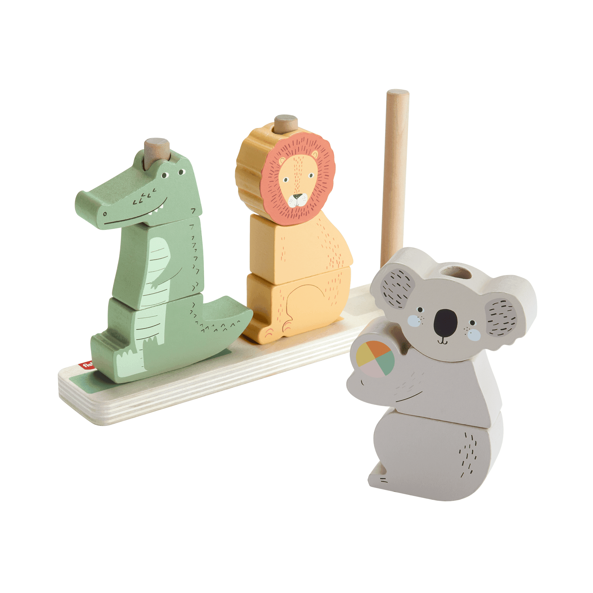 Fisher-Price Animaux en Bois à Empiler et Trier, 10 Éléments