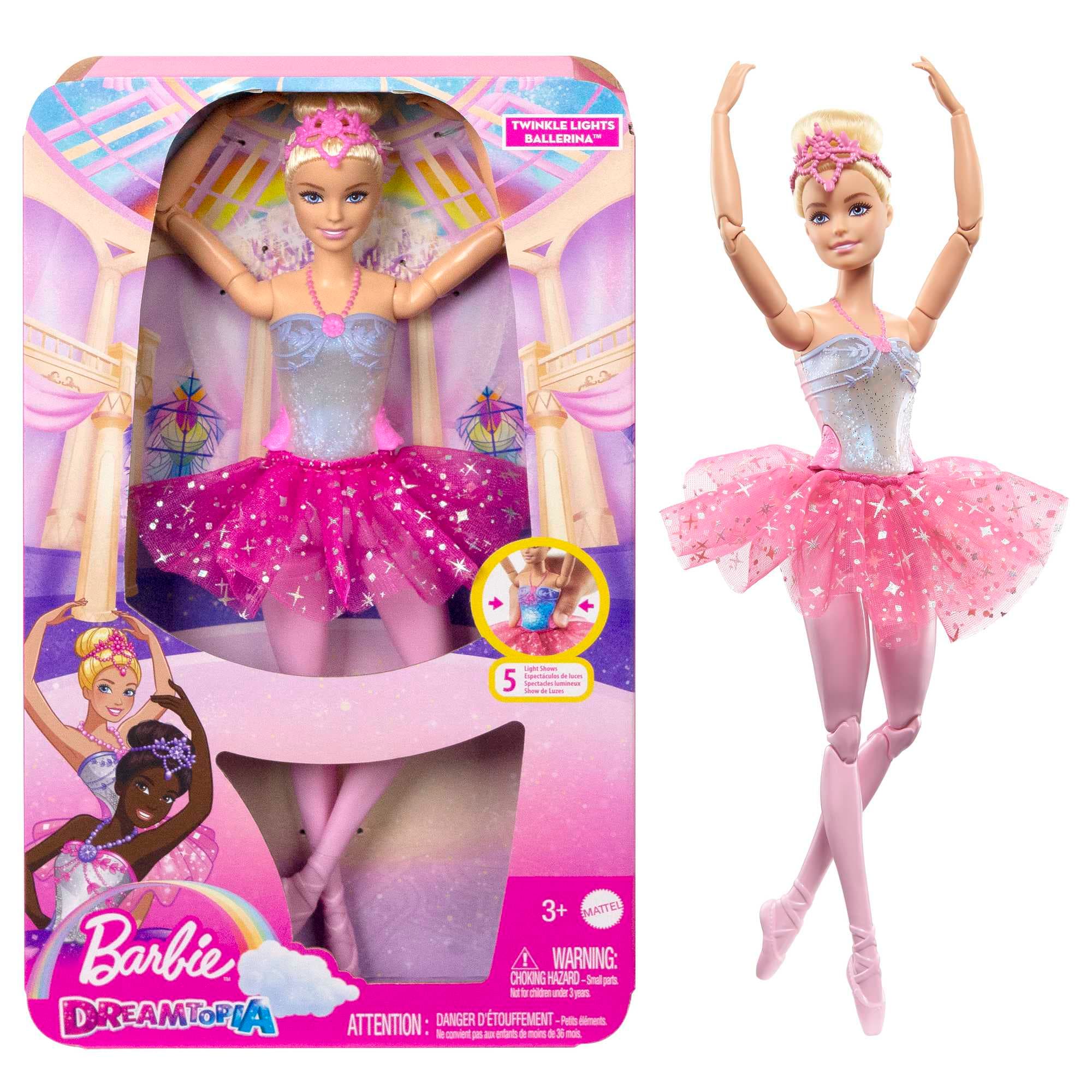 Barbie Fantasia Boneca Bailarina Luzes Brilhantes Rosa