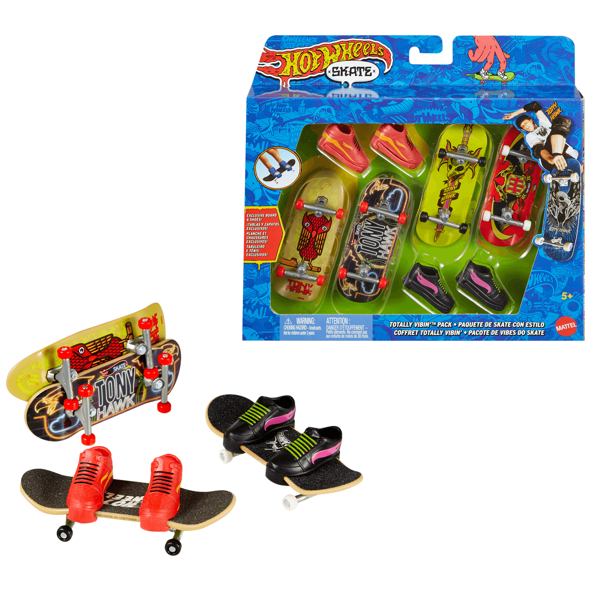 Hot Wheels Skate Vehículo de Juguete Paquete de 4 Patinetas con Tenis Sorpresa