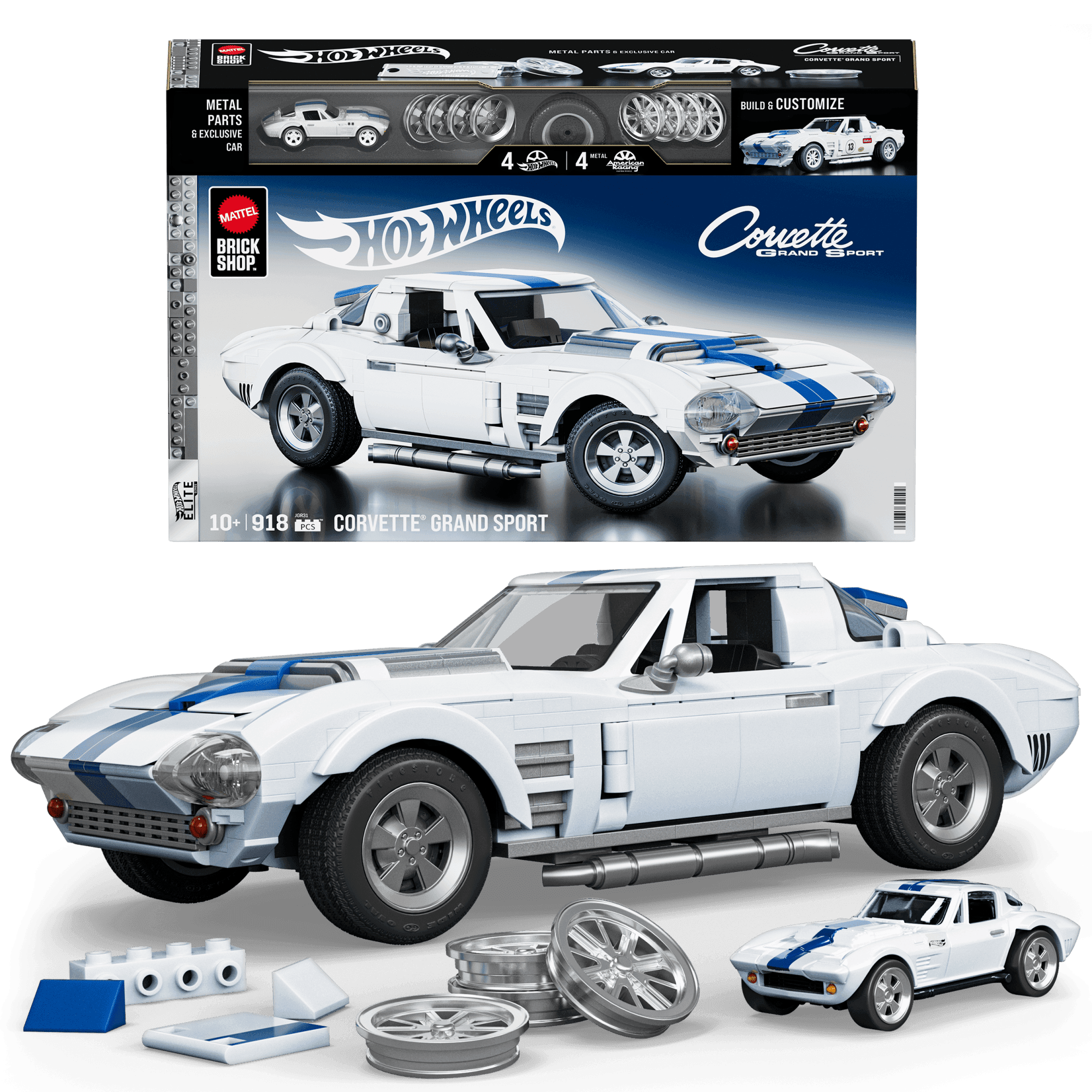 Mattel Brick Shop Hot Wheels Corvette Grand Sport, Kit de Construction de Jouets 918 Pièces, de Collection